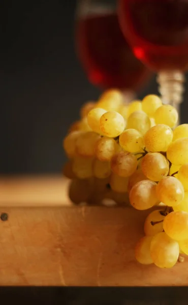Виноградная ветвь и бокал вина — стоковое фото