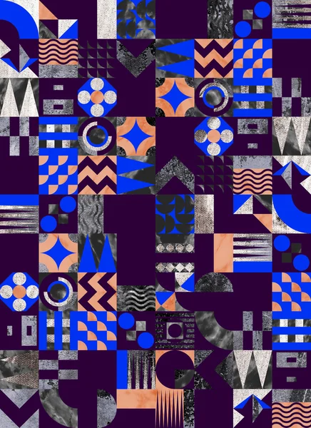 テクスチャ付き幾何学的モザイクシームレスパターン — ストック写真