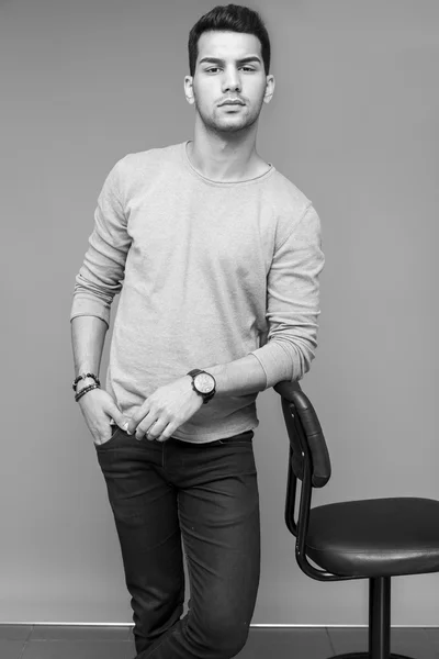 Young Handsome Man Sweater Gray Background Studio Portrait — Stock Photo, Image