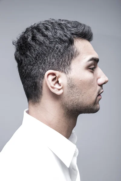 Atractivo Joven Blanco Camisa Estudio Disparo Modelo Masculino Sobre Fondo — Foto de Stock