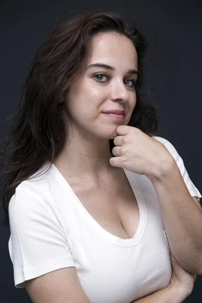 Retrato Estudio Mujer Joven Hermosa Hembra Joven Pelo Oscuro Ojos — Foto de Stock