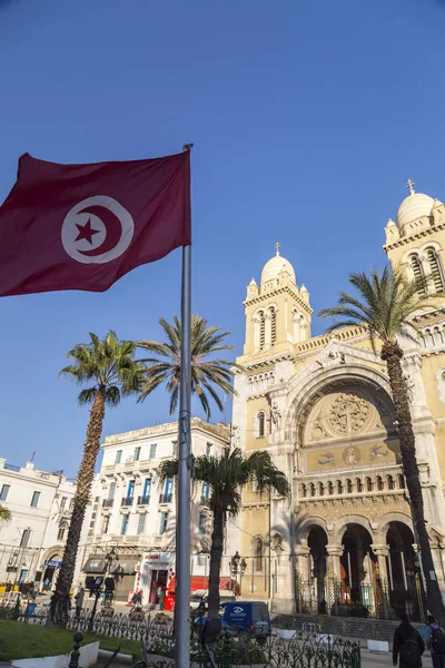 Katedrála svatého Vincence Paul Avenue Habib Bourguiba, Tunis, Tunisko — Stock fotografie