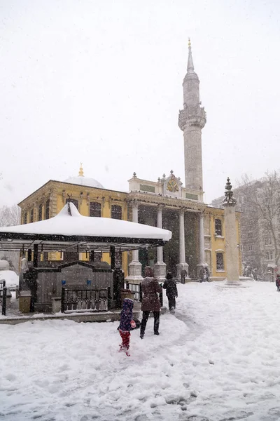 Şiddetli kar yağışı tüm Istanbul 8 Ocak'ta kapsar. Şişli, Istanbul Teşvikiye Camii'nde görünümünden. — Stok fotoğraf