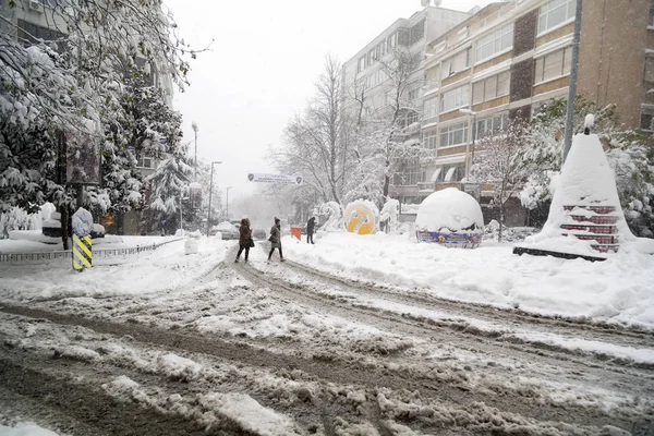 Сильний снігопад охоплює всі Стамбул на 8 січня — стокове фото