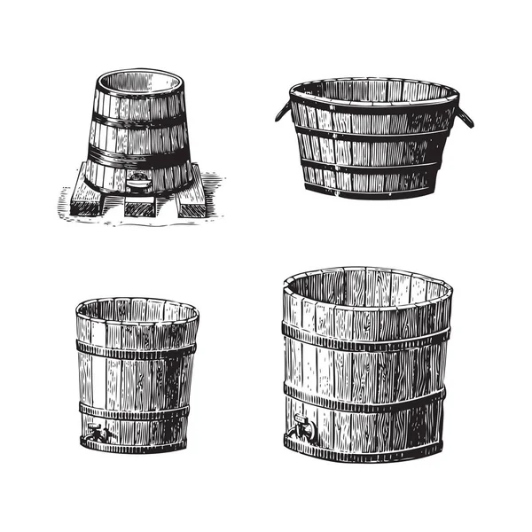 Set of wine barrel engravings — Stock Illustration Set of wine barrel engravings Vector Graphics