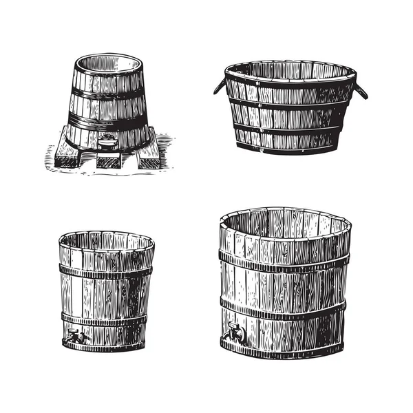 Set of wine barrel engravings — Stock Vector