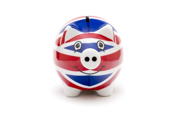 Hucha de porcelana con estampado de bandera británica aislado en blanco — Foto de Stock