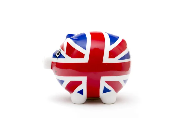 Porcelain piggy bank with UK flag print isolated on white — Stock Photo, Image