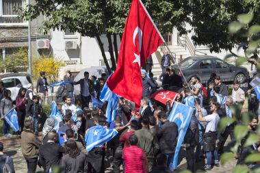 A small group of Turkmen minority of Syria protesting clipart