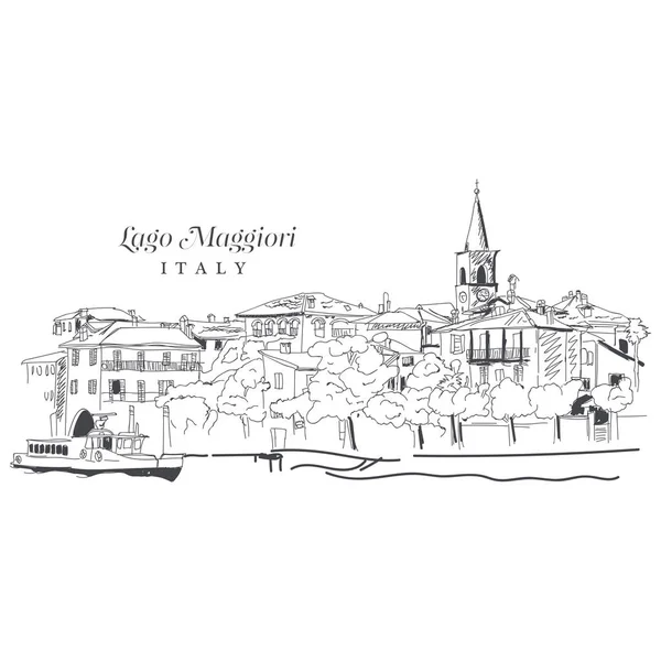 Dibujo digital a mano alzada de Lago Maggiore, Italia — Archivo Imágenes Vectoriales