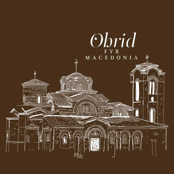 Digitala frihandsteckning av kyrkan av Panteleimon, Ohrid, Ma — Stock vektor