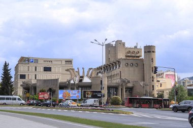 Macedonian Central Post Office building designed in brutalist st clipart