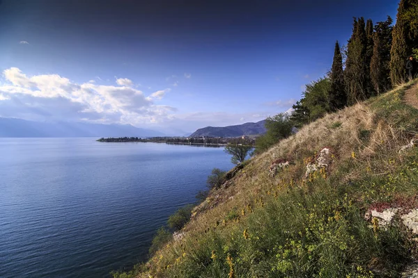 Scena Paesaggistica Naturale Con Nuvole Lago Ohrid Macedonia — Foto Stock