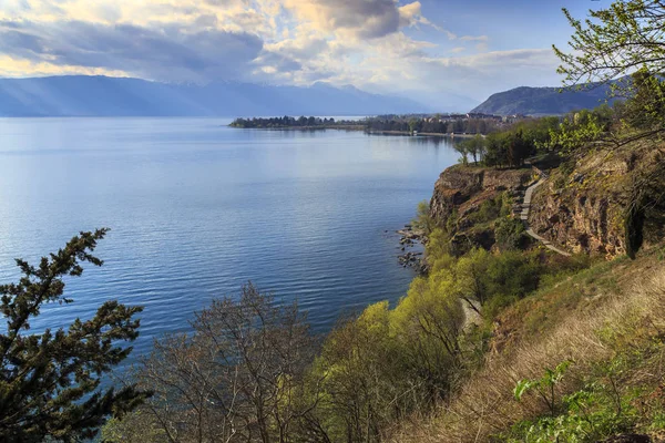 Scena Paesaggistica Naturale Con Nuvole Lago Ohrid Macedonia — Foto Stock