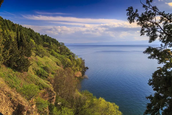 Pemandangan Alam Dengan Awan Danau Ohrid Macedonia — Stok Foto