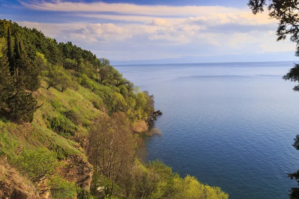 Pemandangan Alam Dengan Awan Danau Ohrid Macedonia — Stok Foto