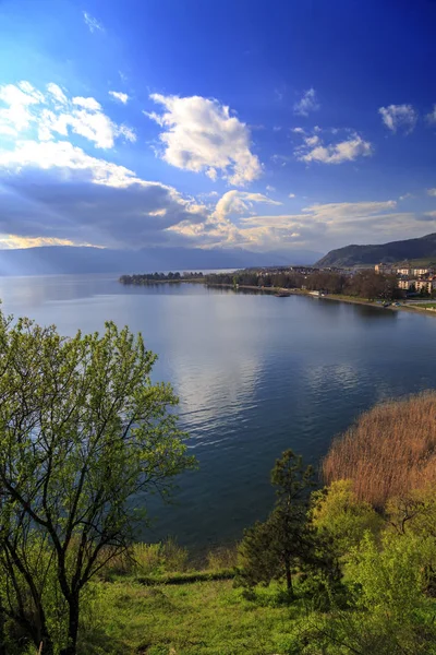 Vista Costiera Ohrid Una Piccola Città Vicino Lago Ohrid Nel — Foto Stock