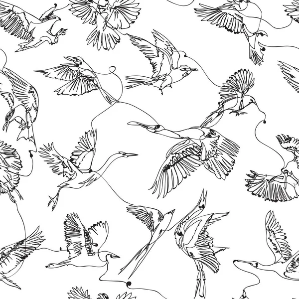 Однорядные рисунки птиц бесшовный узор — стоковый вектор