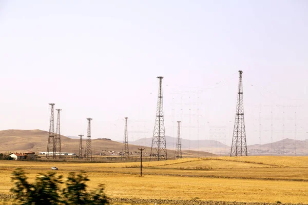 Power Pylons Dry Grassland — Stock Photo, Image