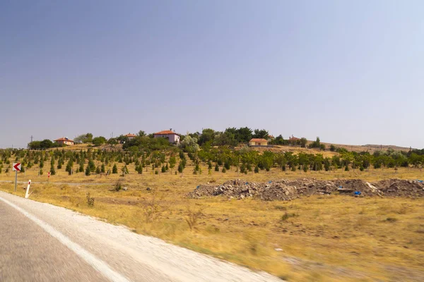 Görünümü Düz Arazileri Orta Anadolu Coğrafyasının Yoldan Küçük Tepeler Orta — Stok fotoğraf