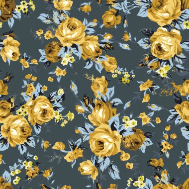 Vintage chintz roses seamless pattern clipart
