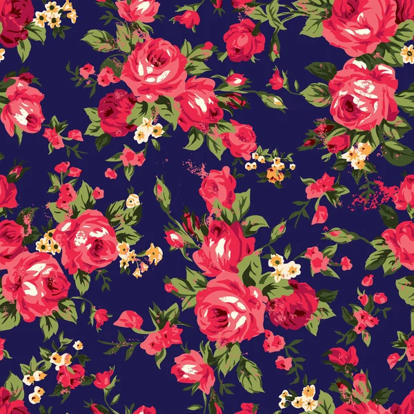复古印花棉布玫瑰无缝模式 — 图库矢量图片