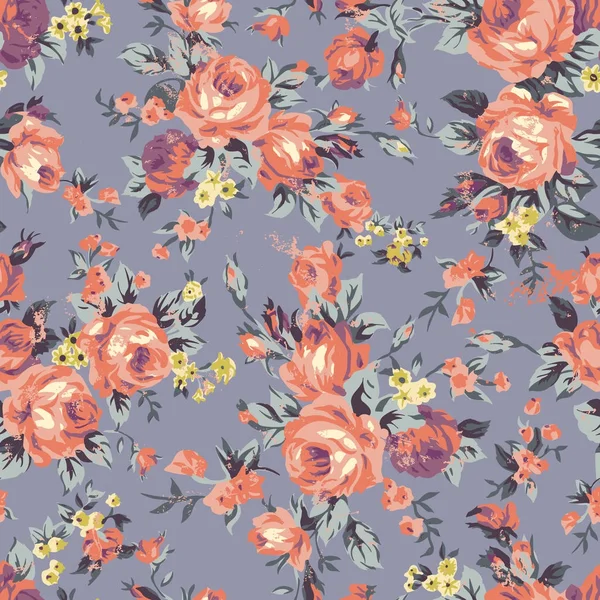 Vintage rosas chintz patrón sin costuras — Vector de stock