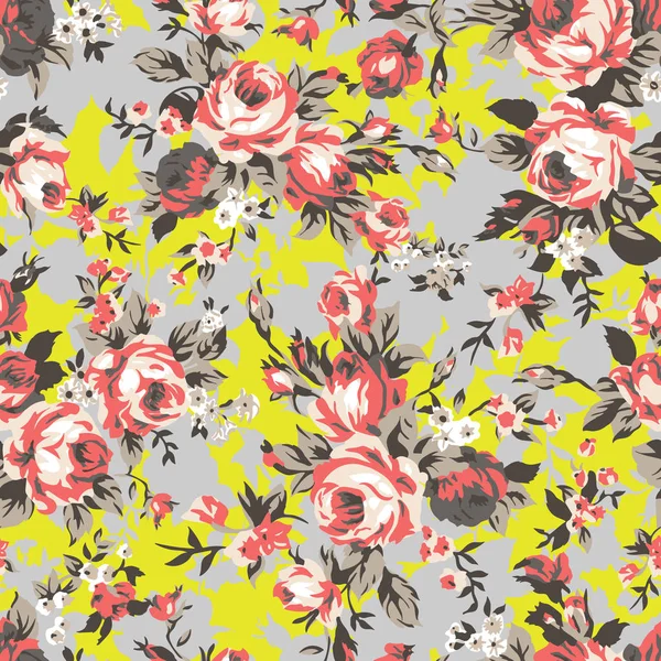 Vintage rosas chintz patrón sin costuras — Vector de stock