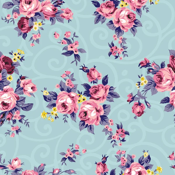 Vintage rosas chintz patrón sin costuras — Vector de stock