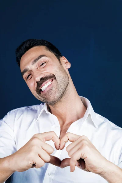 Young handsome man with beard and mustache studio portrait — Stock Photo, Image