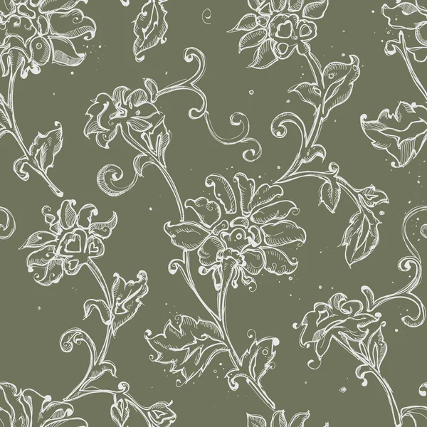 Sketchy drawing floral seamless pattern — Stock Vector