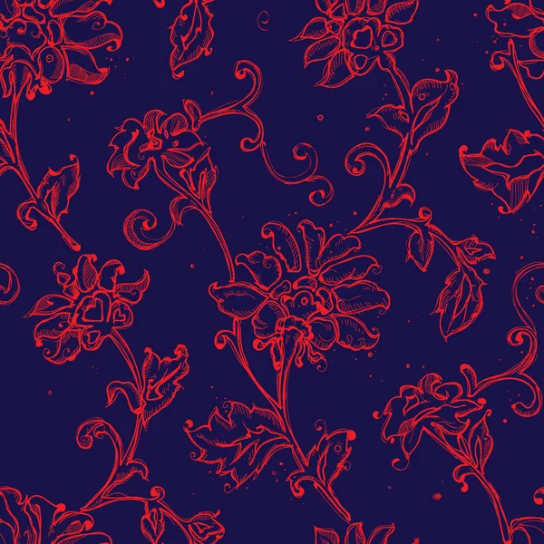 スケッチ花のシームレスなパターンを描く — ストックベクタ