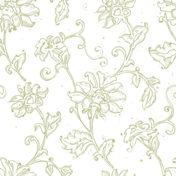 Sketchy drawing floral seamless pattern — Stock Vector