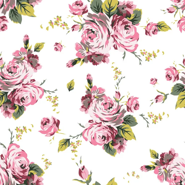 Shabby chic vintage rosas patrón sin costuras — Vector de stock