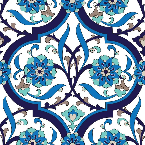 Iznik azulejo floral design padrão sem costura — Vetor de Stock