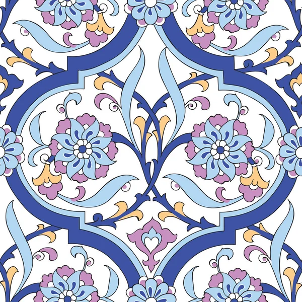 Iznik azulejo diseño de patrón sin costura floral — Vector de stock