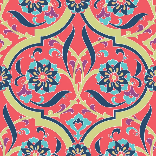 Iznik azulejo diseño de patrón sin costura floral — Vector de stock