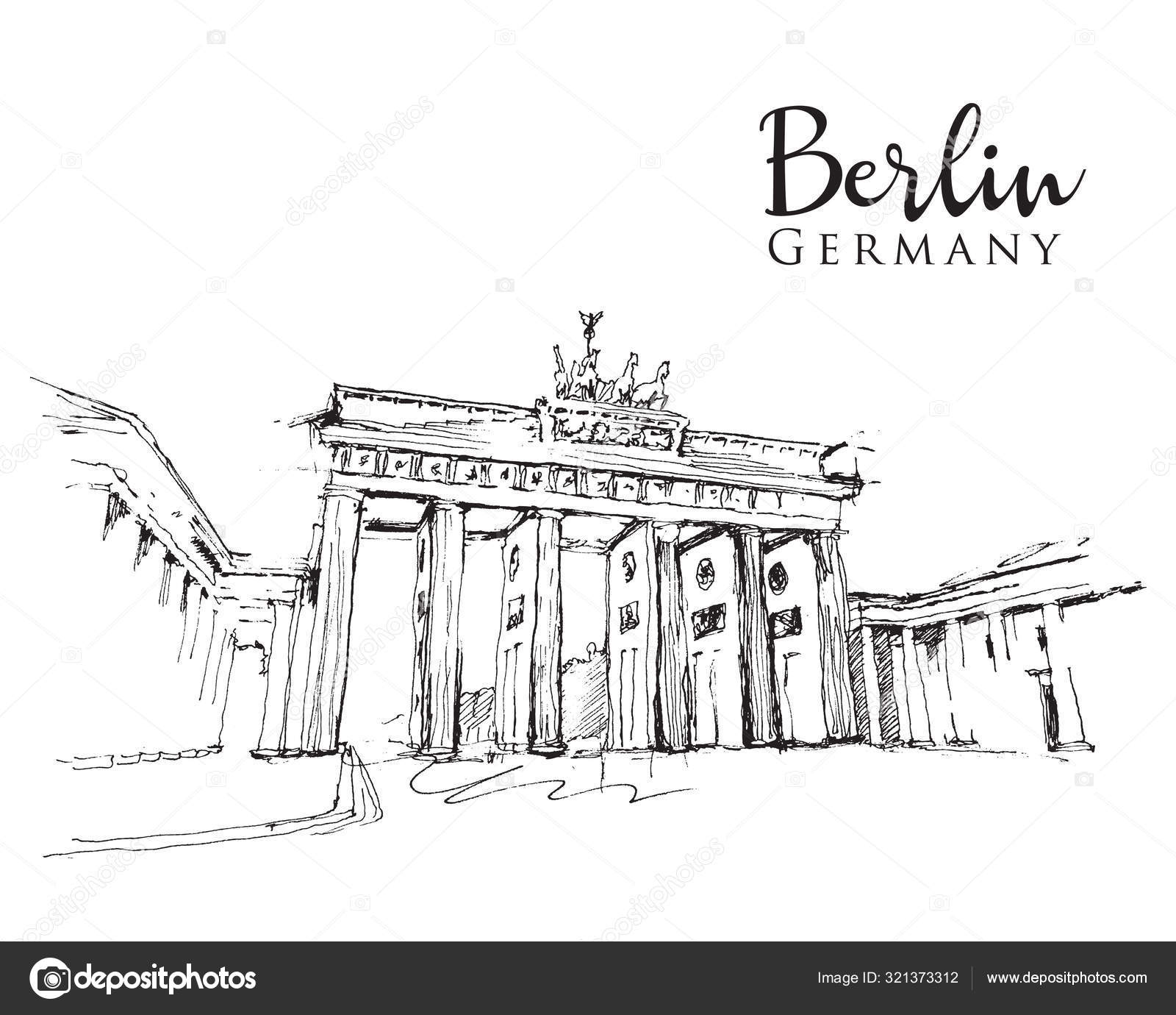 Drawing sketch illustration of the Brandenburg Gate Stock Vector by