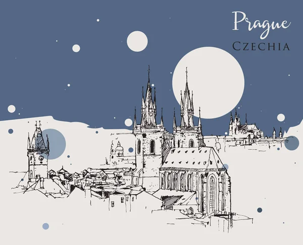 Zeichnung Skizze Illustration von Prag — Stockvektor