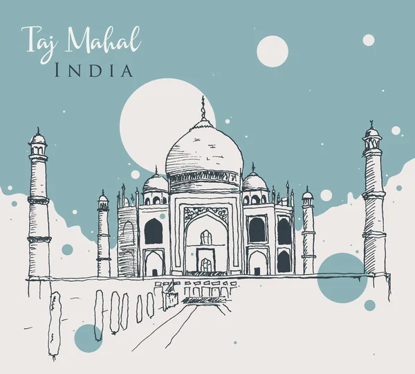 Drawing sketch illustration of Taj Mahal — Stock Vector