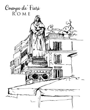 Drawing sketch illustration of Campo di Fiori, Rome clipart