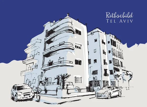 Dibujo ilustración bosquejo de Rothschild, Tel Aviv — Vector de stock