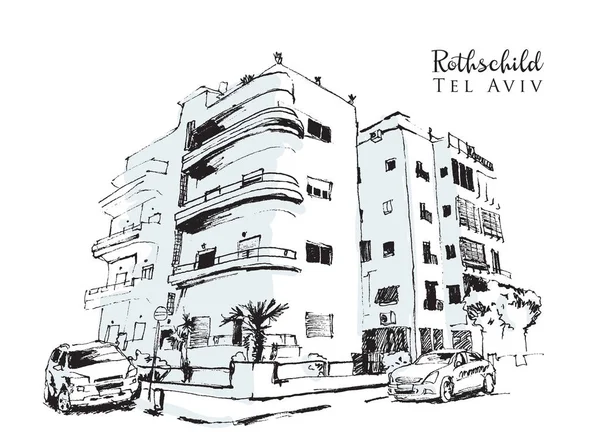 Dibujo ilustración bosquejo de Rothschild, Tel Aviv — Vector de stock