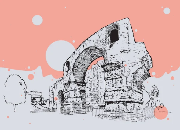 Dessin illustration croquis de l'Arc de Galère — Image vectorielle