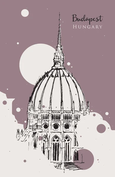 Drawing sketch illustration of the dome of Hungarian Parliament — Stock vektor