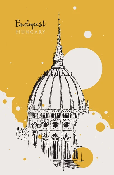 Tekening ter illustratie van de koepel van het Hongaarse parlement — Stockvector