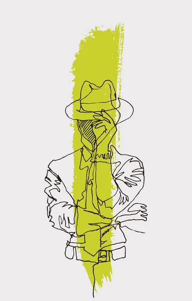 Desenho esboçado de uma única linha ilustração de um homem usando um chapéu —  Vetores de Stock