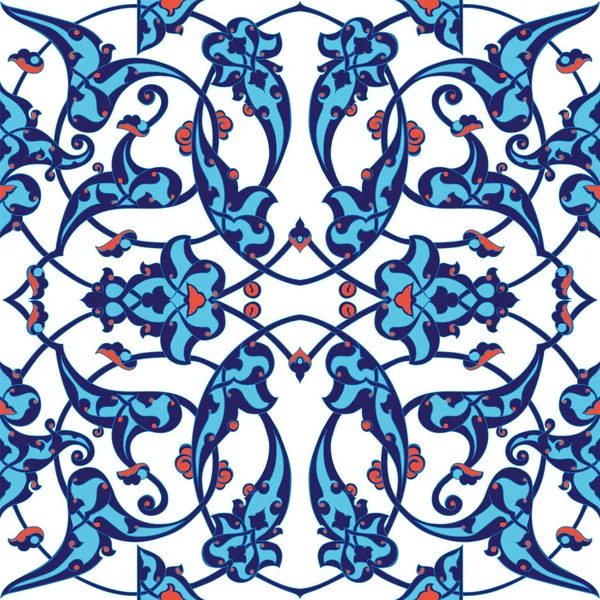 Iznik patrón de azulejos con adornos florales — Vector de stock