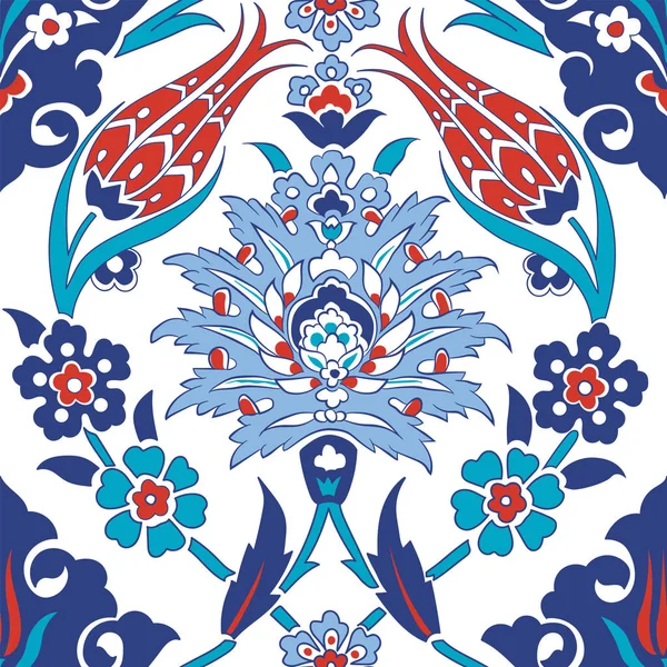 Iznik tile pattern with floral ornaments — 스톡 벡터