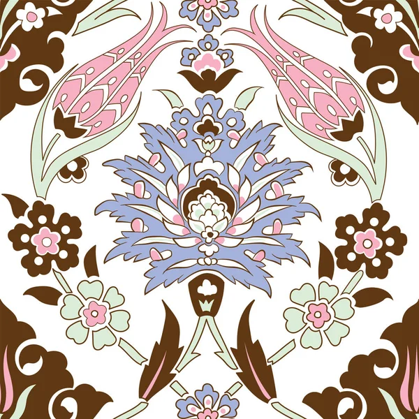 Iznik patrón de azulejos con adornos florales — Vector de stock